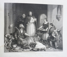 Edwin LANDSEER 1802-1873 GRANDE GRAVURE XIX ABBAYE BOLTON YORKSHIRE CHASSE PECHE