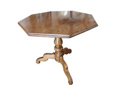 Table ancienne ronde hexagonale bois massif noyer pied central trepied pliable