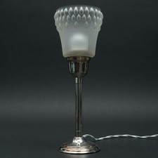 Lampe De Table Art Déco Chromé En Verre Mat, France, Neuve, Re-câblée 1.EH