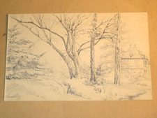 Ecole FRANCAISE XIX DESSIN CRAYON CHATEAU DE LANTILLY COTE d'OR BOURGOGNE 1890 b