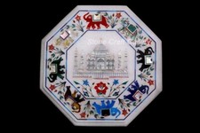 15 " Marbre Coin Fin Table Top Demi Précieux Pierres Floral Art Handmade Inlay