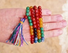 JAP MALA   ARC EN CIEL 7 CHAKRAS  TIBETAIN  108 PERLES  8MM  SEMI PRECIEUSES 