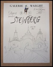 Saul STEINBERG : Dessins récents, affiche en lithographie originale signée 1953