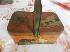 Ancien panier à goûter en tôle vintage chien , chat