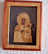 CADRE ICONE  VIERGE Marie à l'ENFANT Jésus en Marqueterie  de Paille