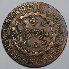 TRES RARE Monnaie, 37½ Reis 1826 M (Golden Vintém) - Pedro I - Brazil