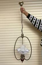 SUSPENSION 1960 en BRONZE ARGENTÉ & OPALINE BLANCHE