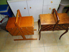 Travailleuse ancienne boîte à couture bois sur pieds années 70/80