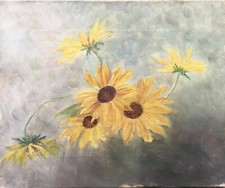 Peinture À L'Huile Fleurs Jaunes En Fleurs Étude Vers 1920 Anonyme 24 X 29 Cm