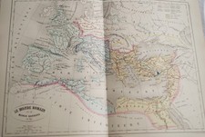 CARTE ANCIENNE COULEURS LE MONDE ROMAIN & BARBARE 1865 ATLAS BOUILLET R646