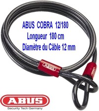 Abus Antivol Lasso COBRA - Longueur 180 cm Epaisseur Câble 12 mm pour Vélo  Moto