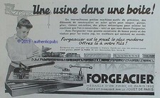 PUBLICITE FORGEACIER TRAIN GRUE JOUET JEU DE CONSTRUCTION DE 1935 FRENCH AD PUB