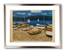 YVES GANNE (1935-2019) LITHOGRAPHIE ORIGINAL BARQUES A COLLIOURE 1960 (131)