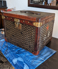 Goyard, malle vintage, trunk toile goyardine monogramme, début 1900, 42x36x33 cm