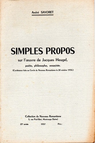Simples propos sur œuvre - propos, l'Œuvre