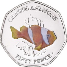 Pièce de monnaie, océan Indien britannique, clown de Poisson, 50 pence, 2021, STGL, cuivre-nickel