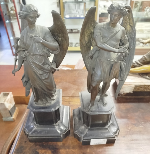 Paire anges métal socle