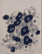  Lithographie "Anémones" Bernard Cathelin, L'intelligence des Fleurs - 1988 
