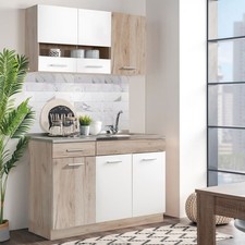 Cuisine Équipée en Bois Blanc Kitchenette Bloc Intégrée sans Électro Homestyle4u