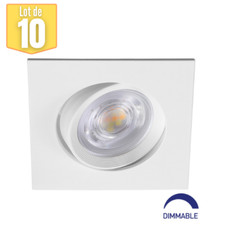 Lot de 10 spots LED encastrables 3en1 carré blanc 7W IP20 Dimmable