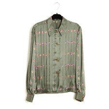Chloe 1995s Top FR40 Green silk pleated Shirt Blouse UK12 US10 Lagerfeld Chloé