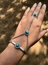 Bracelet manchette fait main bague bijou argent allemand, pierre précieuse tu...