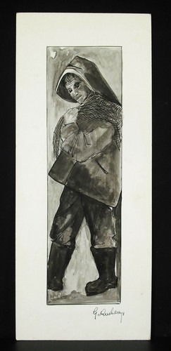 Dessin original c1980 pêcheur