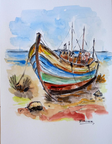 Aquarelle quibron bateau - bateau, de