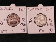 Liban: 25 piastres 1929 et 50 piastres 1952 en Argent