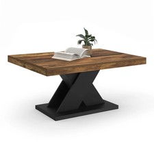 Table basse rectangulaire ALICIA plateau bois vieilli et pied X noir