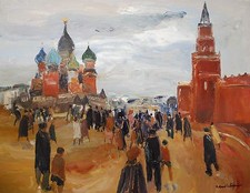 ROLAND LEFRANC HUILE SUR TOILE 'PLACE ROUGE MOSCOU' 80F 