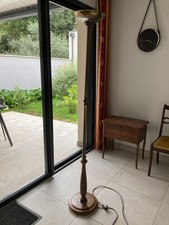 lampadaire bois et laiton hauteur 180cm pied diam 30cm, led avec variateur