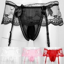 Dentelle sous-Vêtement Hommes Culotte Rouge Rose Sissy String Respirant Blanche