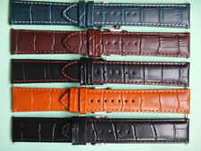 22 mm BRACELET CUIR VÉRITABLE COUSU FAÇON CROCODILE ALLIGATOR