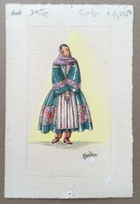 Dessin Original Aquarelle Irène Leduc Portrait Femme Poupée Croquis Mode 1930-40