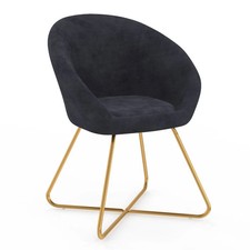Fauteuil rond ANGELINA gris en velours pieds croisés dorés