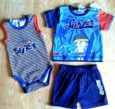 ENSEMBLE 6 mois 9 mois ou 12 mois 3 PIECES t-shirt body short garçon bébé SURFER