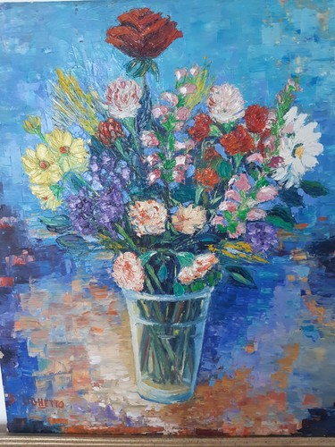 Tableau huile sur toile - huile, fleurs