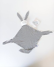 Doudou Plat/Mouchoir Lapin Blanc Rayé Bleu Marine Attache Tétine - Petit Bateau