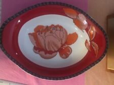 Hermès Rare Plat De service modèle Pivoines Rouge Noir -L.24,5 Cm Hauteur 5 Cm