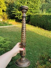 Pied de lampe en bois sculpté marron foncé