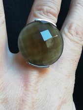 Bague en argent pierre quartz fumé  kaky facetté 925 silver ring