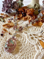 Collier ancien perles en chute verre soufflé pendentif multicolore artisanal