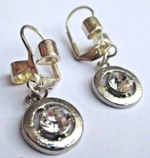 boucles pour oreilles percées  rhodié argent solitaire cristal diamant 2954