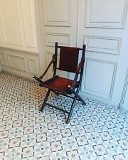 Rare Chaise Coloniale Bois Laiton et Cuir Maison du Monde vers 2000