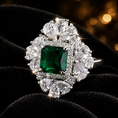 Bague halo émeraude argent - halo, en