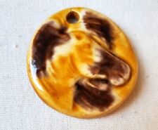 Ancien Pendentif signé Ricard Céramique Cheval Collier taureau camargue - Rare