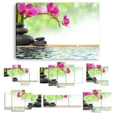 TABLEAU TOILE IMPRIMEE GALET BAMBOU ORCHIDEE - ZN24 -  BAMBOUS TOILES IMPRIMEES