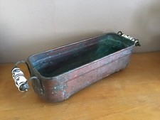 Ancienne Jardinière en Cuivre Bac sur 4 Pieds Anses Céramique