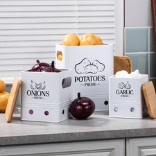 Lot 3 Bacs Rangement pour Pommes Terre, Oignons et Ail avec Trous